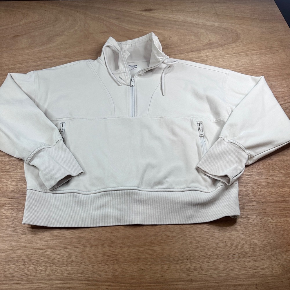 Old Navy Active Women's Dynamic Fleece Cropped Hoodie XL Beige/Tan Quarter Zip